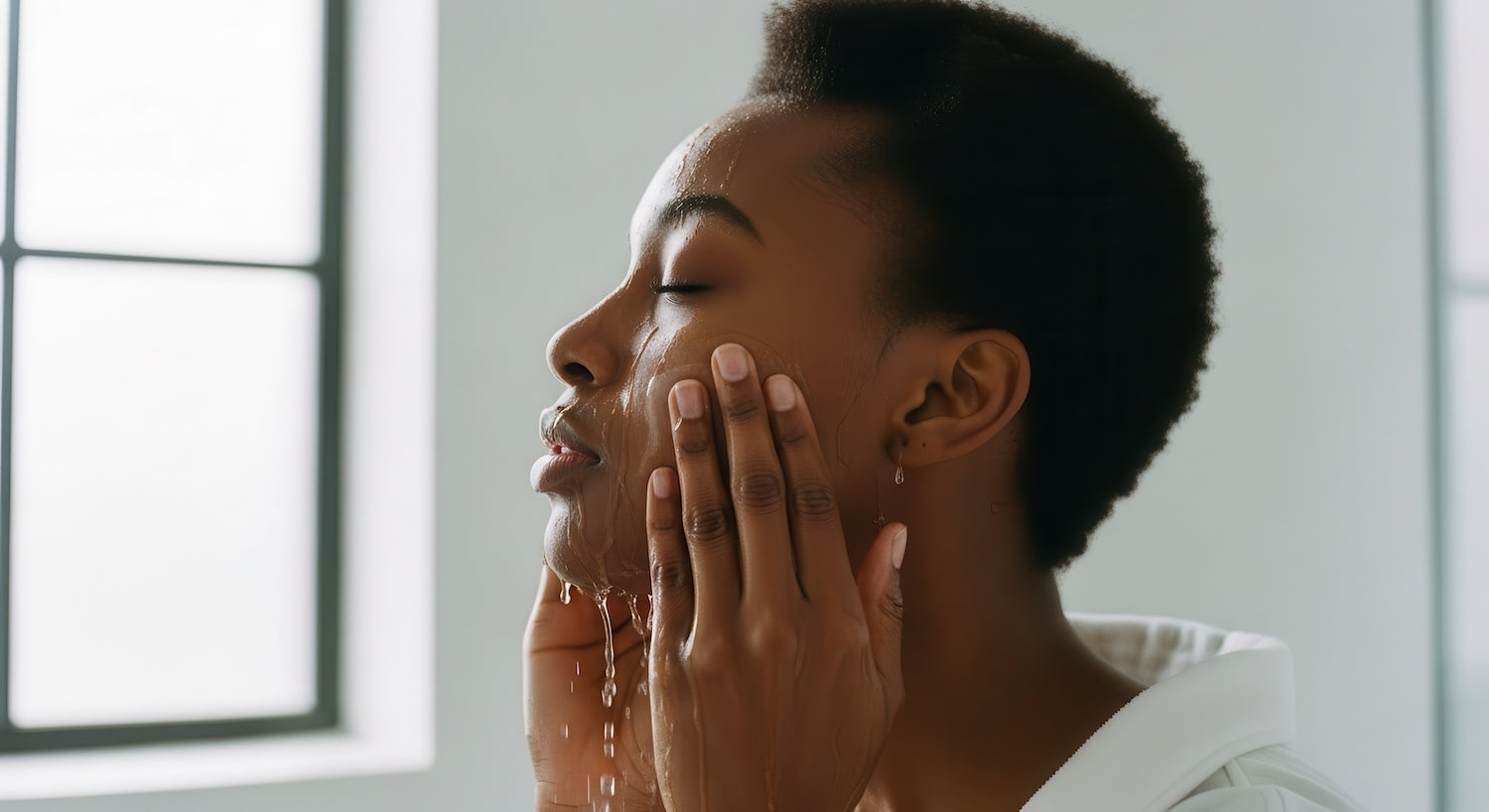 A beautiful woman during her skincare routine for stressed skin